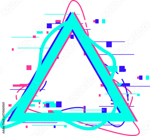 Glitch art triangle with digital distortion and chaos