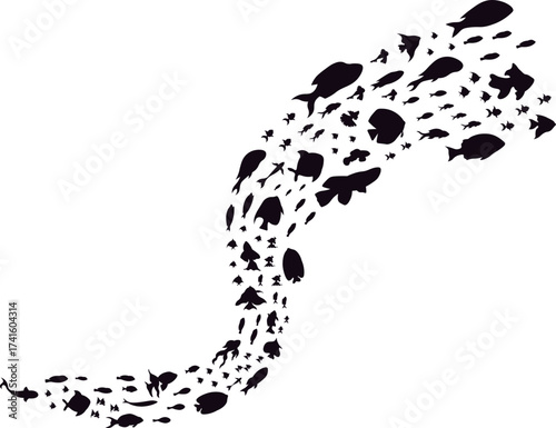 School of fish forming wave shape abstract design