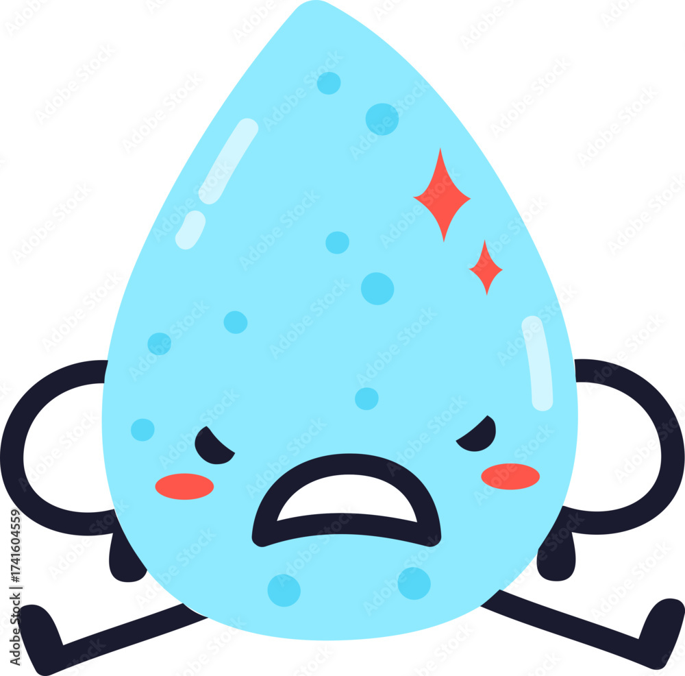 Obraz premium Angry water drop cartoon character experiencing frustration