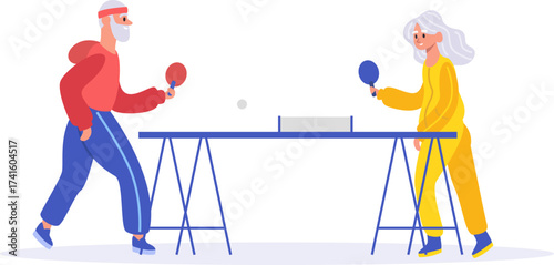 Senior couple playing table tennis enjoying active lifestyle