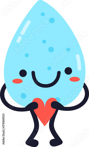 Water drop cartoon character holding loving heart