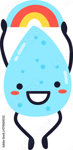 Happy water drop holding colorful rainbow illustration