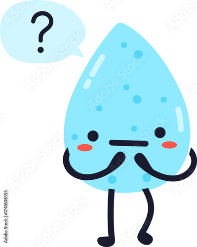 Cute cartoon water drop feeling confused thinking question