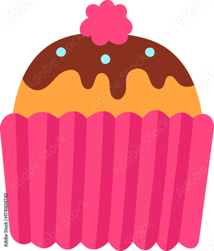 Cute cupcake with pink frosting and chocolate glaze