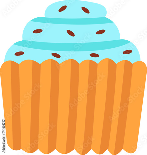 Cupcake with blue frosting and chocolate sprinkles