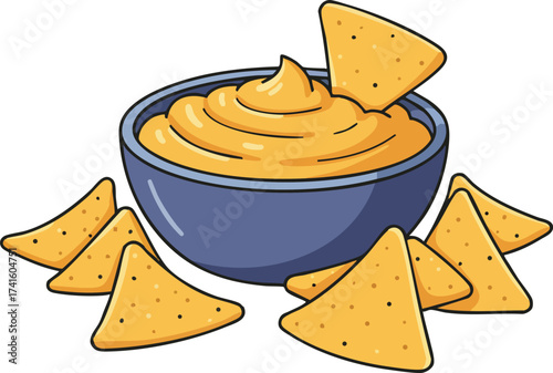 Bowl of creamy cheese dip with tortilla chips snack food illustration vector image 