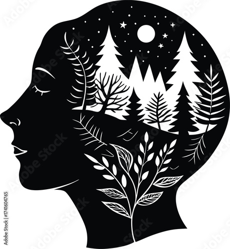 woman and tree silhouette vector illustration