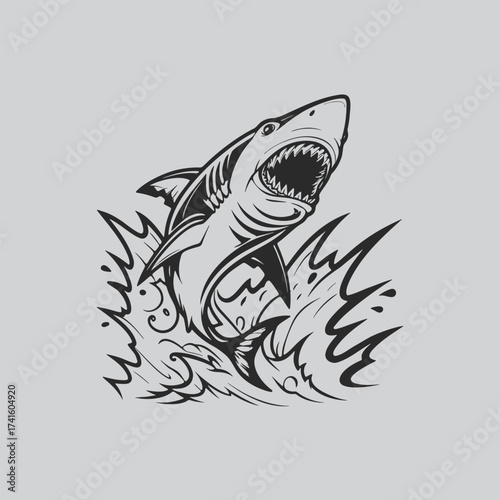 Epic Shark Splash Logo Concept in Vector
