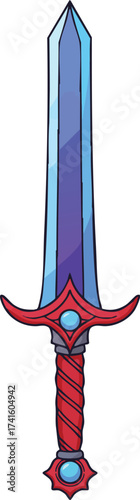 Blue and red fantasy sword weapon illustration with gemstone details and stylized design vector image 