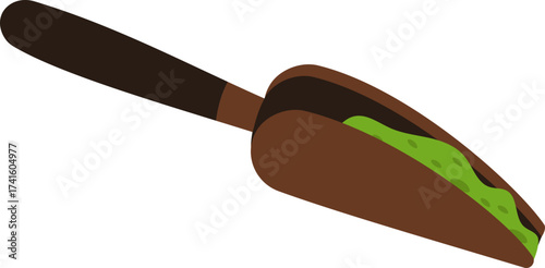 Matcha tea wooden scoop holding green powder