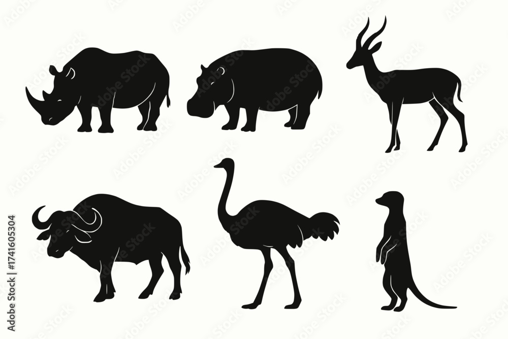 Fototapeta premium Elegant Silhouettes of African Wildlife in Flat Minimalist Style