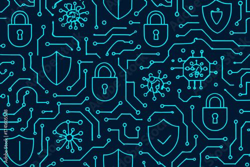Modern digital security design featuring locks and circuits for cybersecurity themes