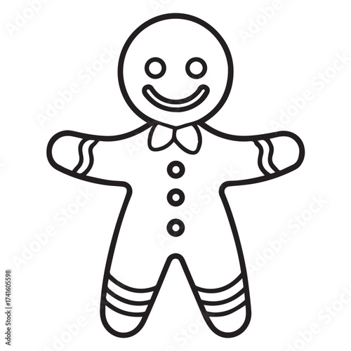 Illustration of a gingerbread man with a smiling face and buttons, isolated on white background the gingerbread man is standing with its arms outstretched and its legs slightly apart