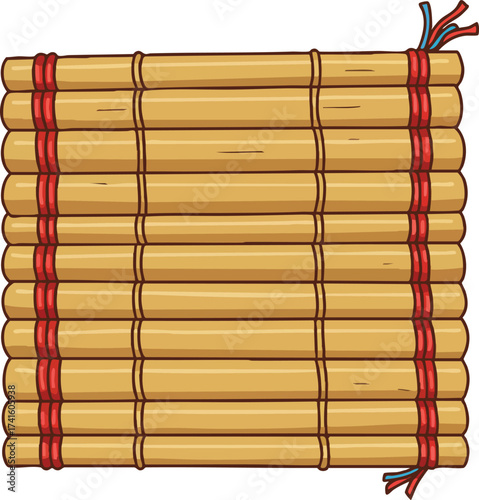 Bamboo mat illustration with red string binding natural wood texture vector design for home decor and crafts 