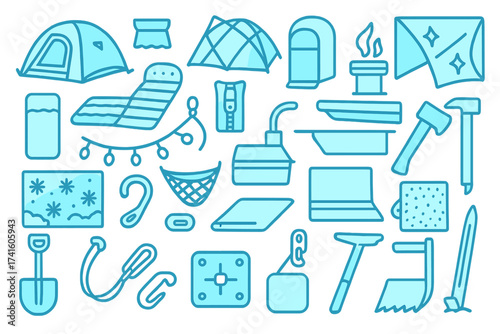 Camping and outdoor equipment collection with essentials for adventure and exploration