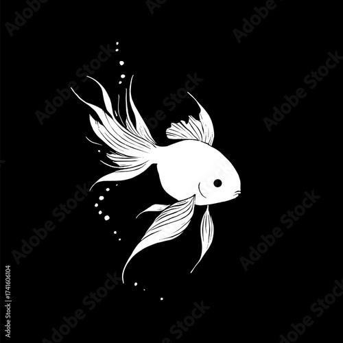 Guppy. Guppy simple black and white line art vector logo