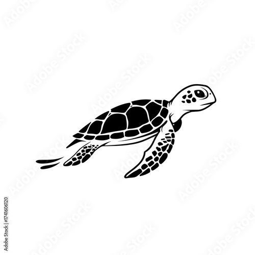 Leatherback Turtle. Leatherback Turtle simple black and white line art vector logo