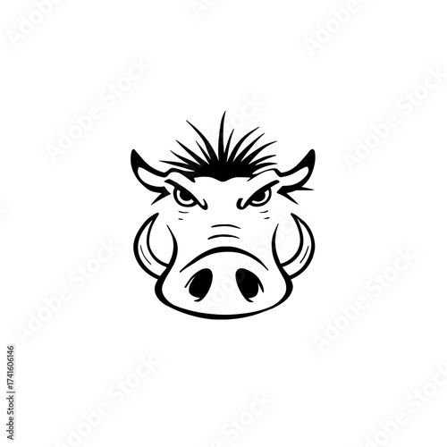 Warthog. Warthog simple black and white line art vector logo