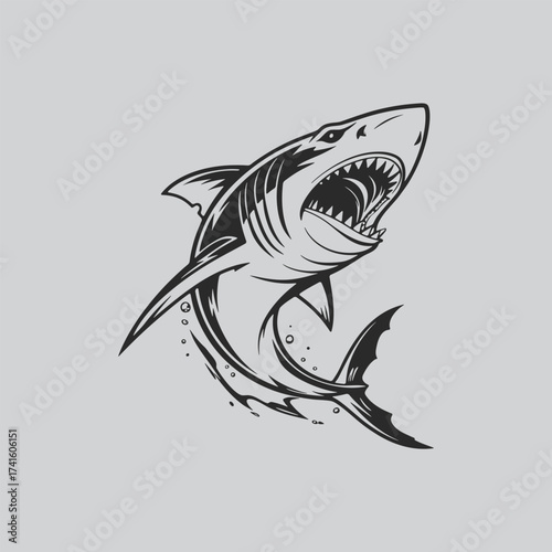 Monochrome Shark Artwork with Waves