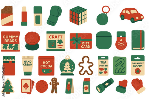 Festive collection of holiday items with cheerful colors and playful designs for winter celebrations