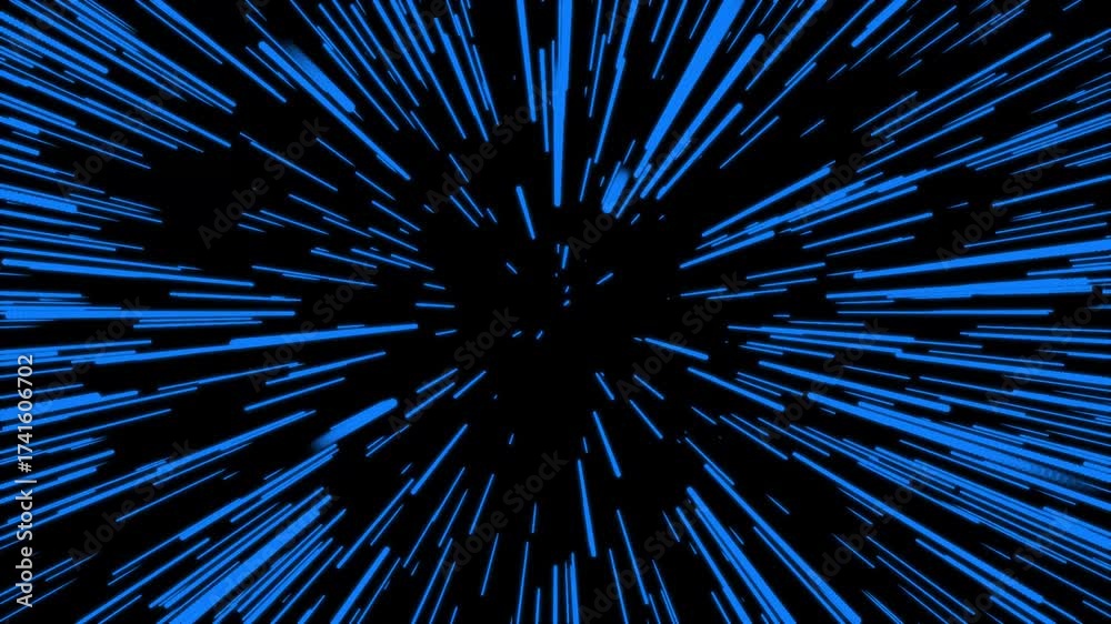 Hyperspace Jump Warp Speed Visual Fx/ Animation of a stunning space themed background of an neon hyperspace jump with blue warp speed visual fx and shining starburst in a seamless loop