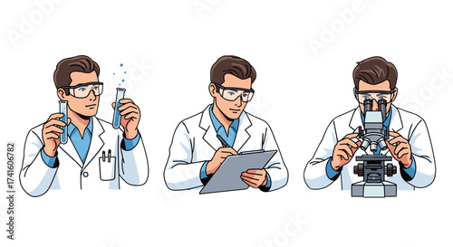 Dedicated scientist conducting experiments with microscope, test tubes, and research documentation for groundbreaking discoveries