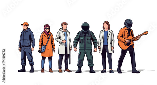 Diverse group of people in various occupations and styles, showcasing everyday life and professional diversity, originally a scalable vector graphic