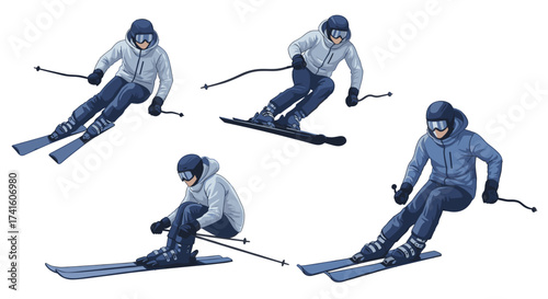 Gear up for stunning ski season visuals! Action-packed skiing scene, perfect for winter sports marketing and outdoor adventure promotions