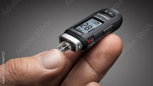 Hand holding medical device for monitoring health with digital display