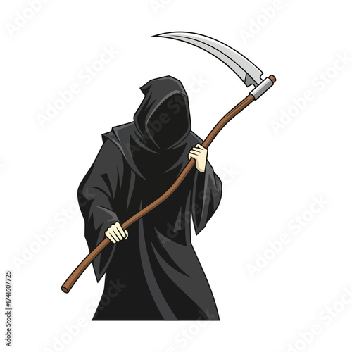 Grim Reaper in Black Robe with Scythe, Death Personified.