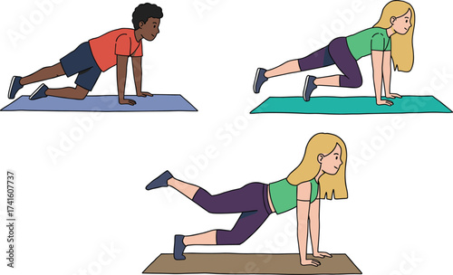 Mountain climber exercise variations, bodyweight workout, core strength training, fitness routine, cardio exercise, yoga mat workout, healthy lifestyle, gym practice, endurance training