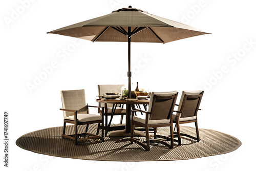 Patio dining set with umbrella and chairs isolated on a transparent background patio furniture
