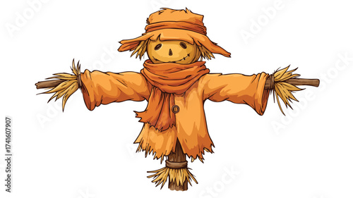 Cheerful and Playful Cartoon Scarecrow Character with Cute Expression