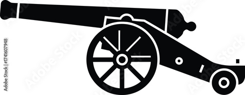 Silhouette of a historic cannon on wheels
