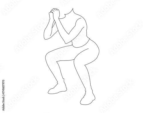 A person is doing a squat exercise in outline style