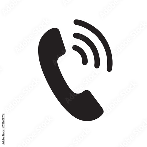 Black silhouette of a telephone receiver with sound waves indicating a call