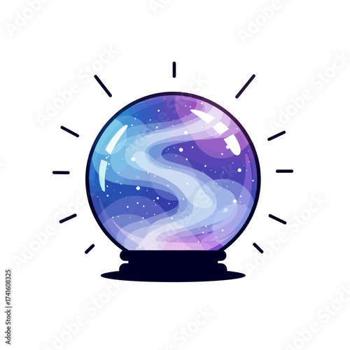 Mystical Crystal Ball with Cosmic Swirls and Stars.