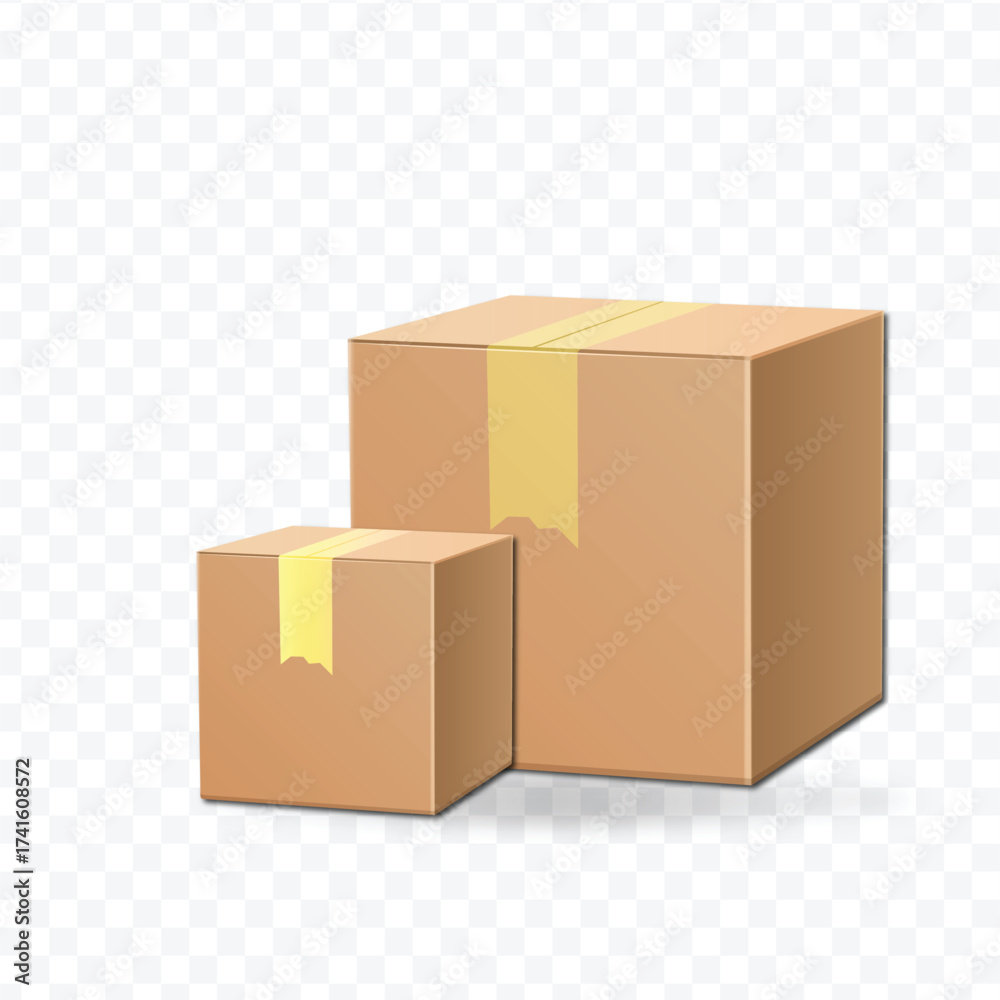 Fototapeta premium Cargo Package Stack Sealed Cardboard Boxes Realistic Style Isolated White Background