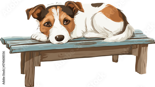 Vector Illustration of Cute Sad Dog on Bench - Emotional Pet Artwork