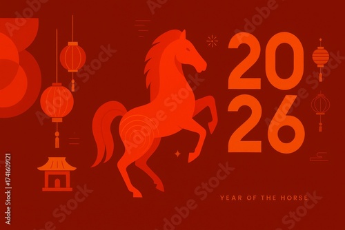 Minimalist Chinese New Year 2026 Year of the Horse Vector
