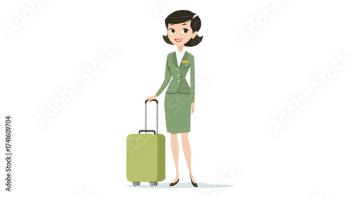 Professional Flight Attendant with Luggage Standing in Airport Terminal