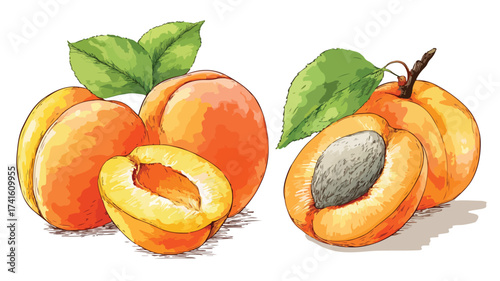 Fresh Apricot Slices and Whole Fruits Vector Illustration