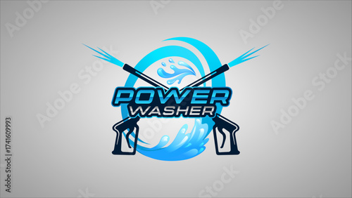 Illustration vector graphic of pressure power wash water spray gun logo design template washing logo, power wash logo, house cleaning, home clean logo, pressure wash icon, detailing logo, 