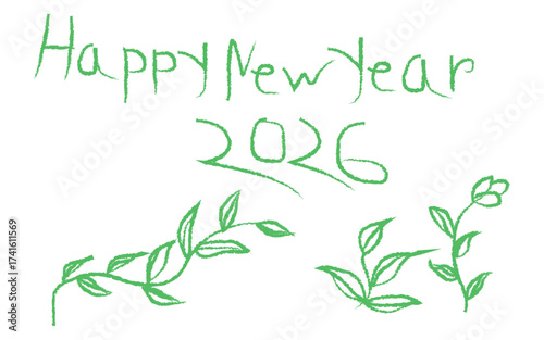 Happy new year 2026 with green floral accents