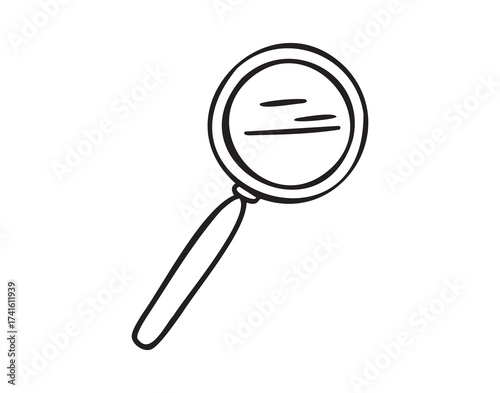 Magnifying glass classic style line art monochrome hand drawn
