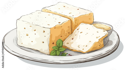 Delicious Paneer Dairy Food Vector Design with Outline on White Background