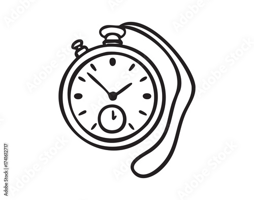 Vintage pocket watch or stopwatch classic look line art monochrome hand drawn
