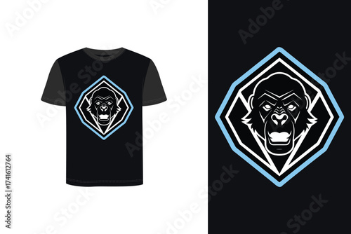 Stylized gorilla face graphic in diamond shape Tshirt mockup t shirt animal primate