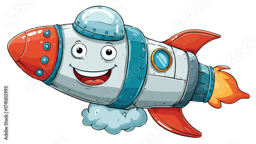 Smiling Child in Space Rocket Cartoon Vector Illustration