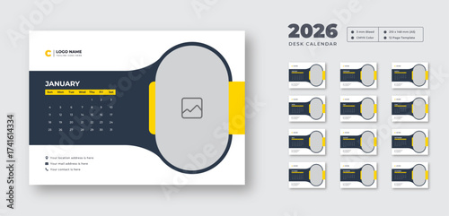 2026 desk calendar template | Editable vector planner with Sunday start | Clean printable layout for corporate or office use
